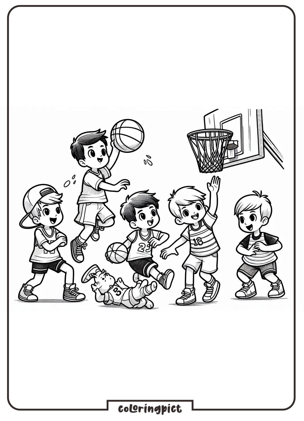 Kids Play Basketball Coloring Pages Online