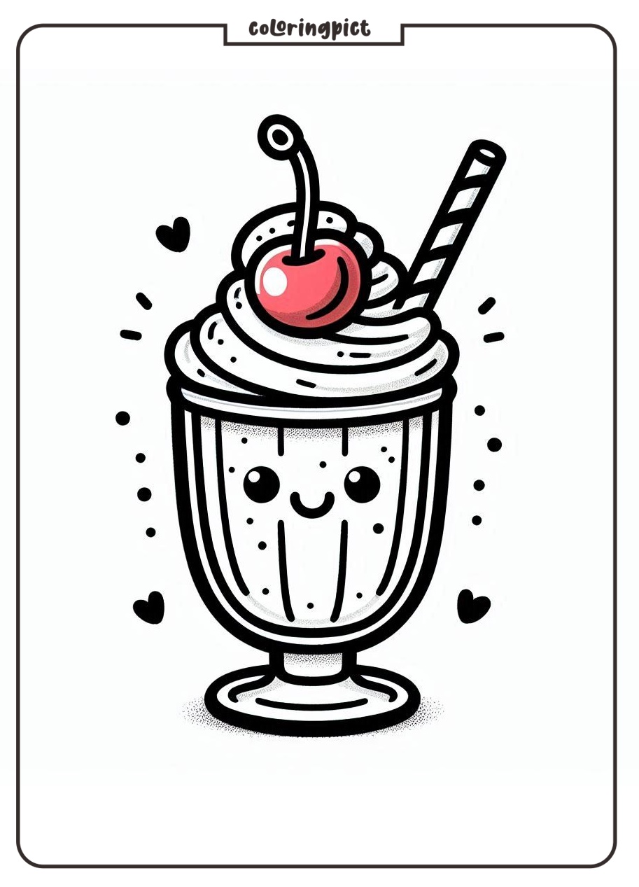 Let’s Color a Milkshake with Cherry! 2 Milkshake drink with cherry coloring pages for kids