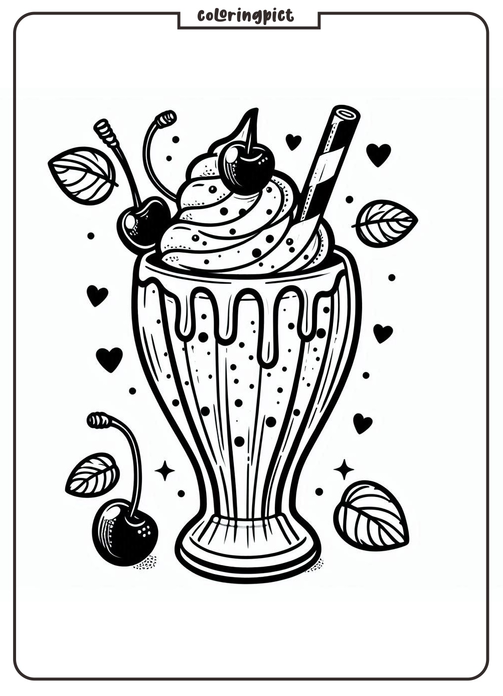 Let’s Color a Milkshake with Cherry! 3 Milkshake drink with cherry coloring pages