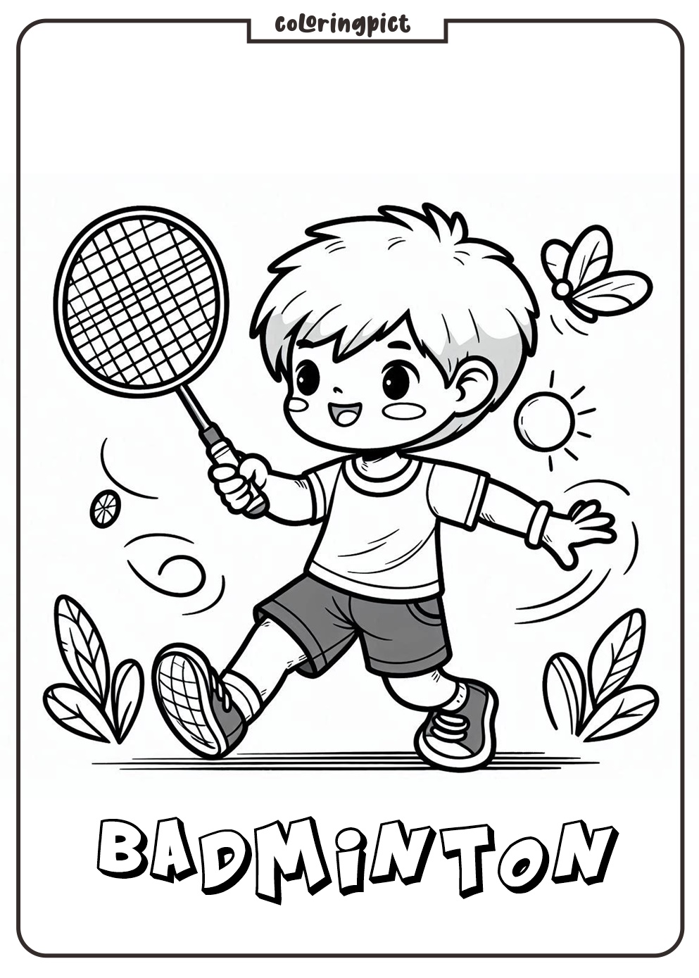 badminton coloring page for kids