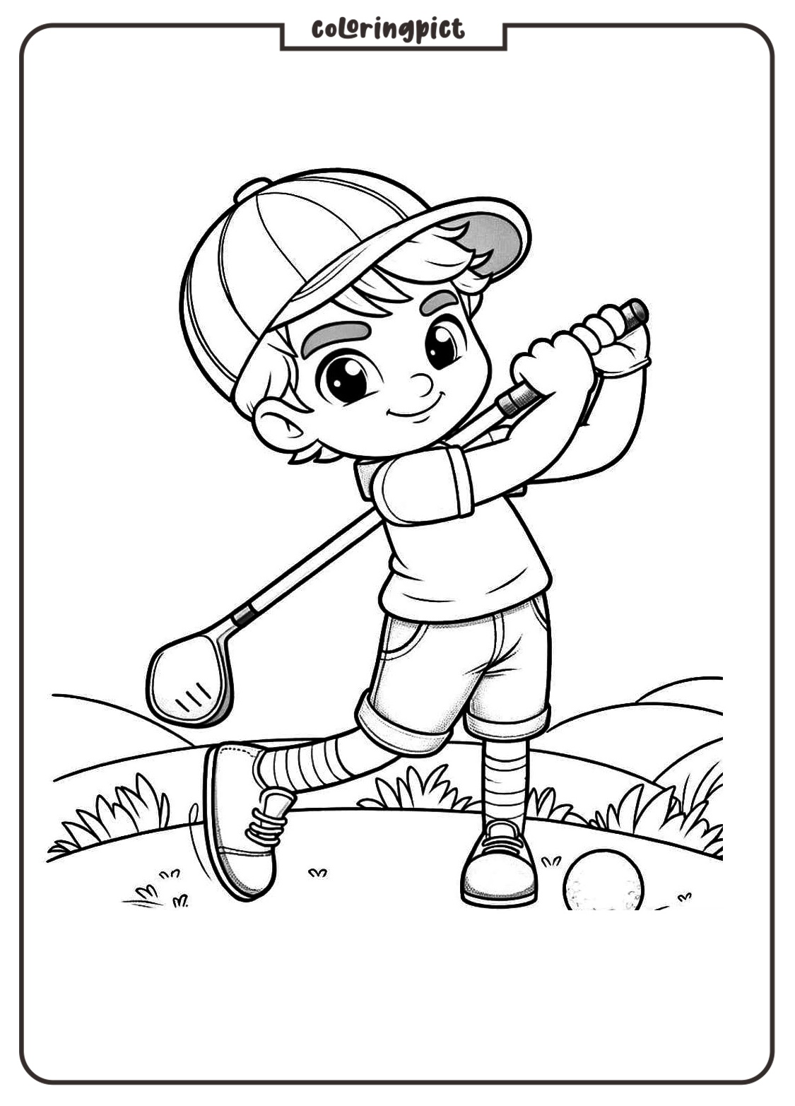boy playing golf coloring book