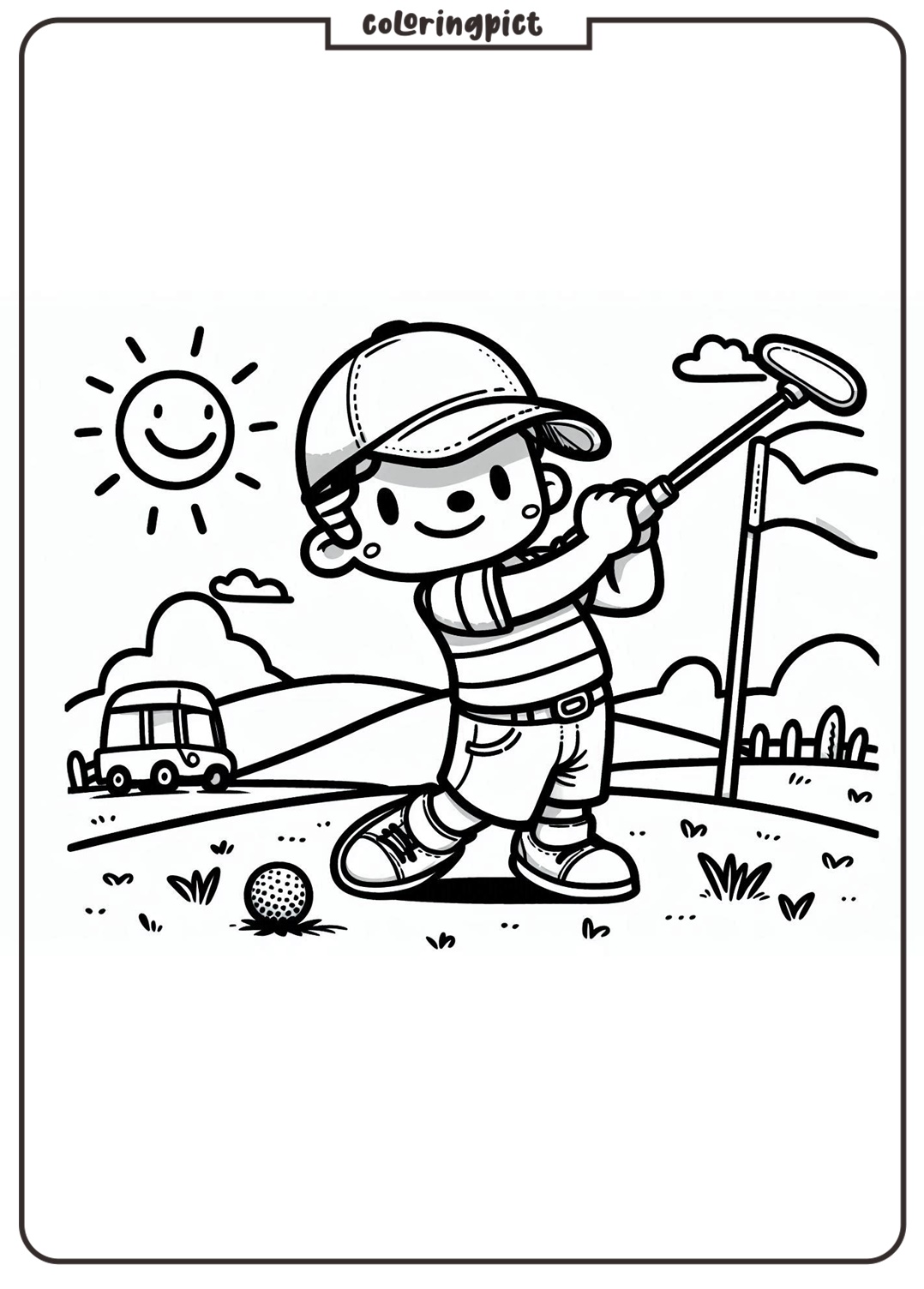boy playing golf coloring page for kid