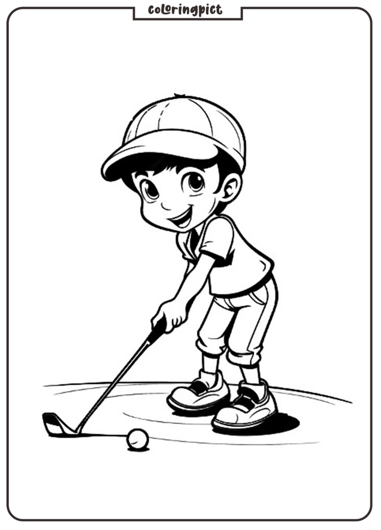 boy playing golf coloring page for kids