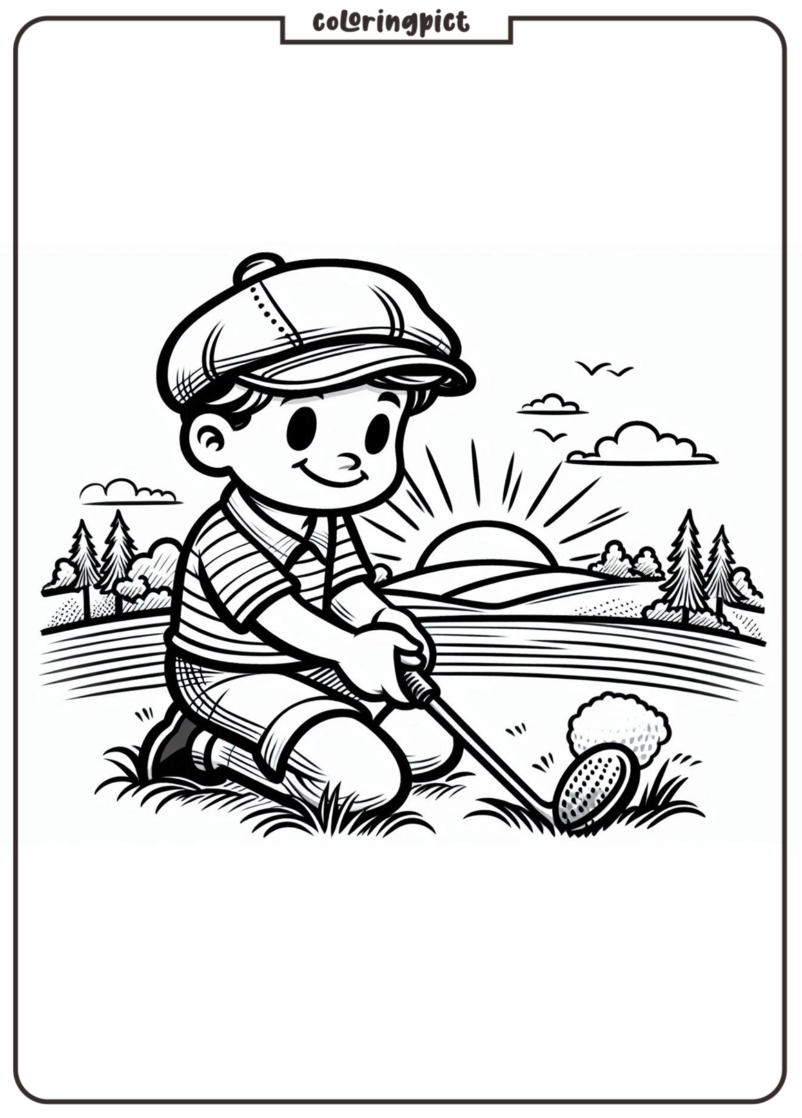 boy playing golf coloring page