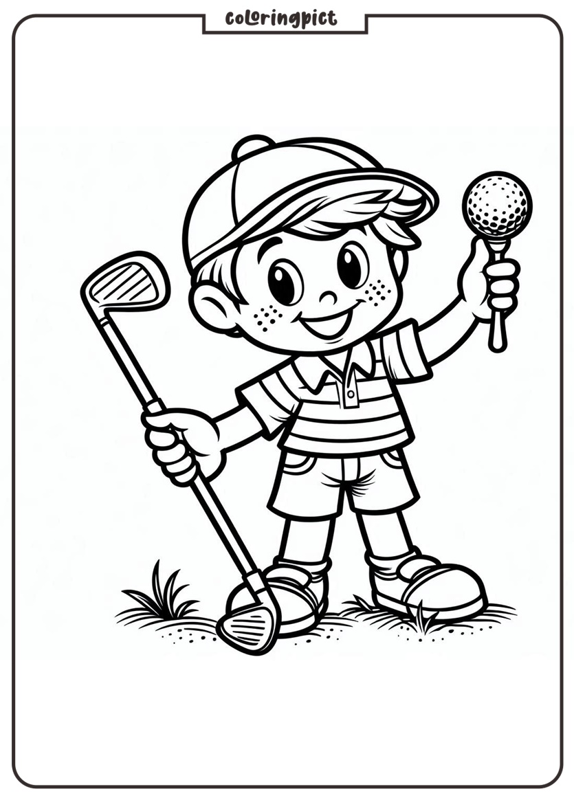 boy playing golf coloring