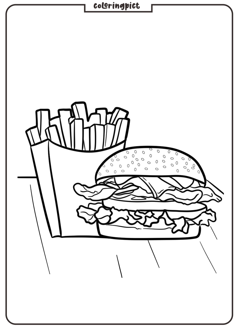 burger with fries coloring page