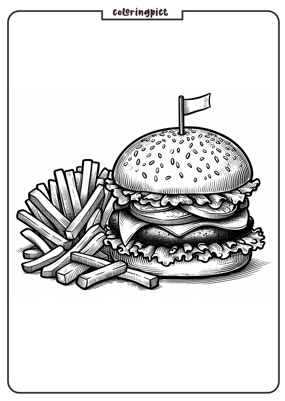 burger with fries coloring pages for kids