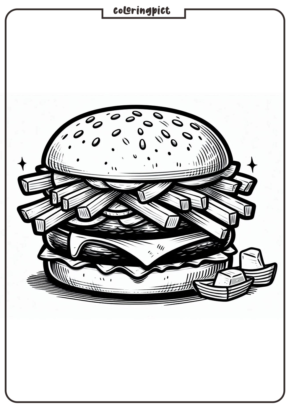 burger with fries coloring pages printable