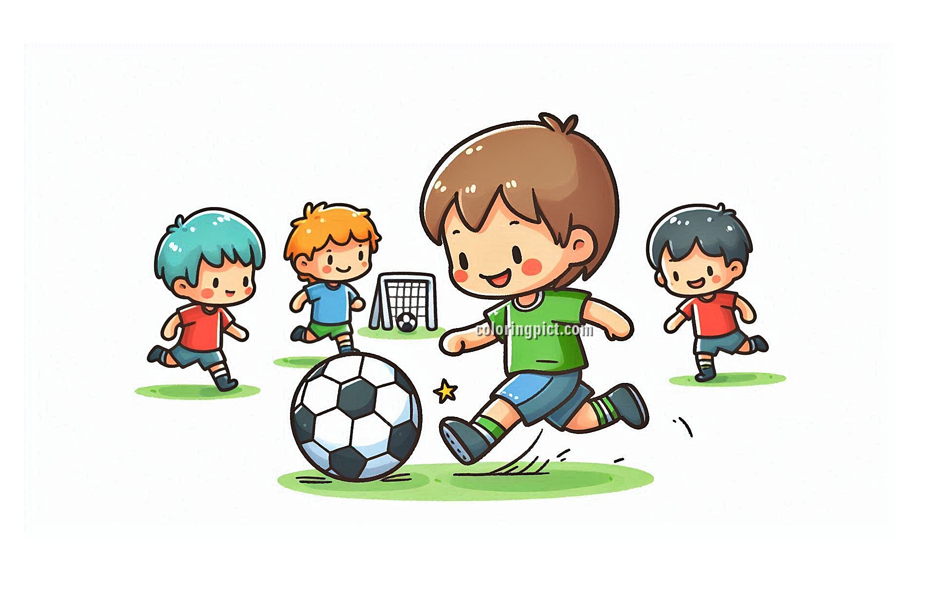 image is kids play soccer coloring