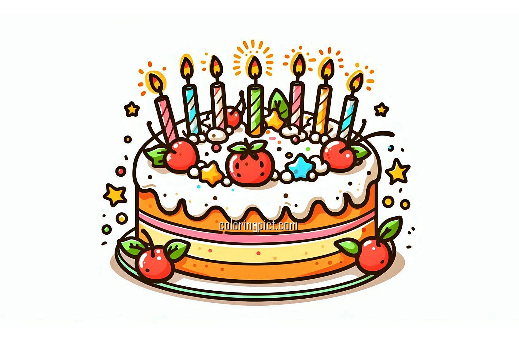 image of birthday cake coloring