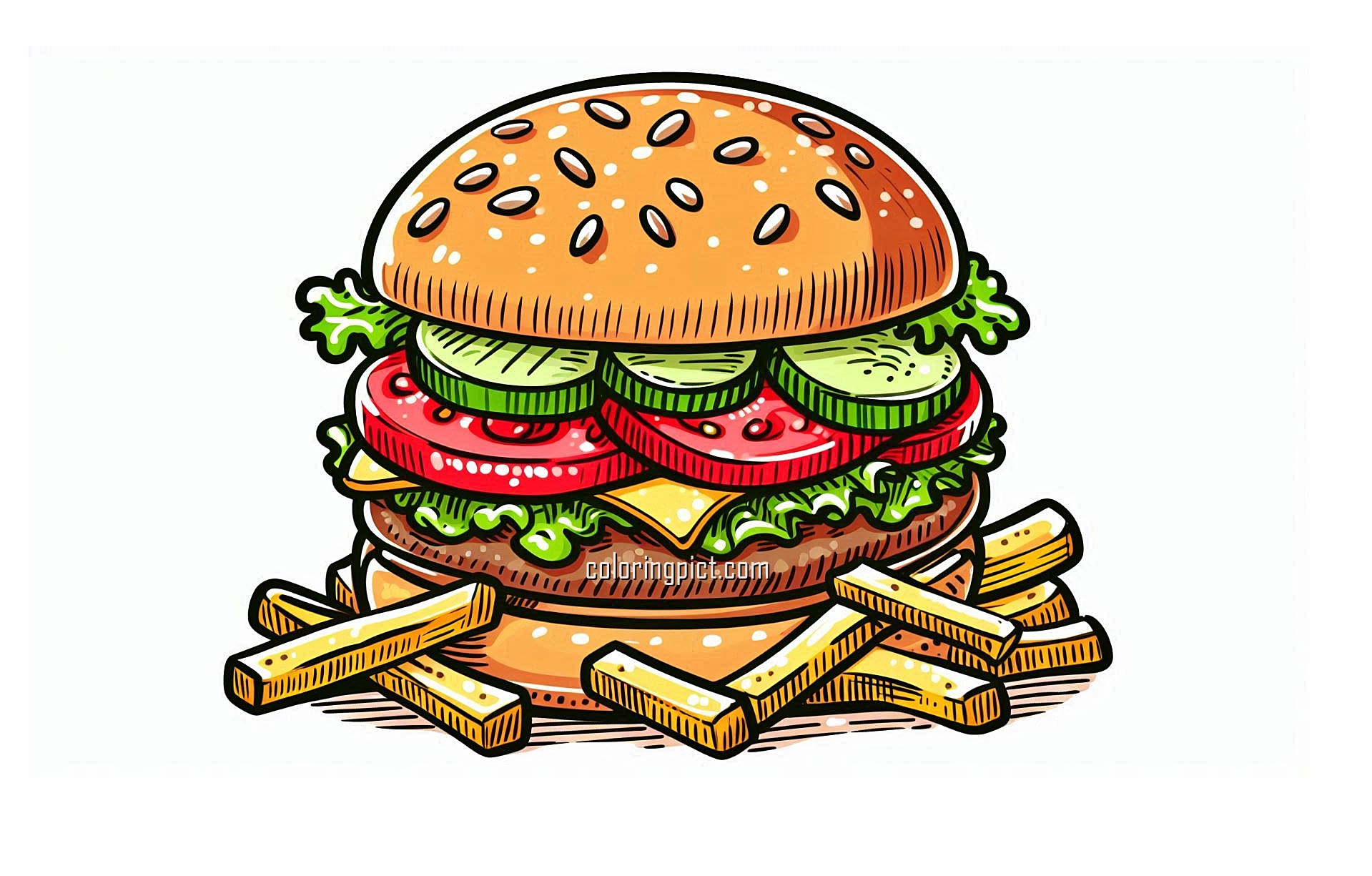 image of burger with fries coloring