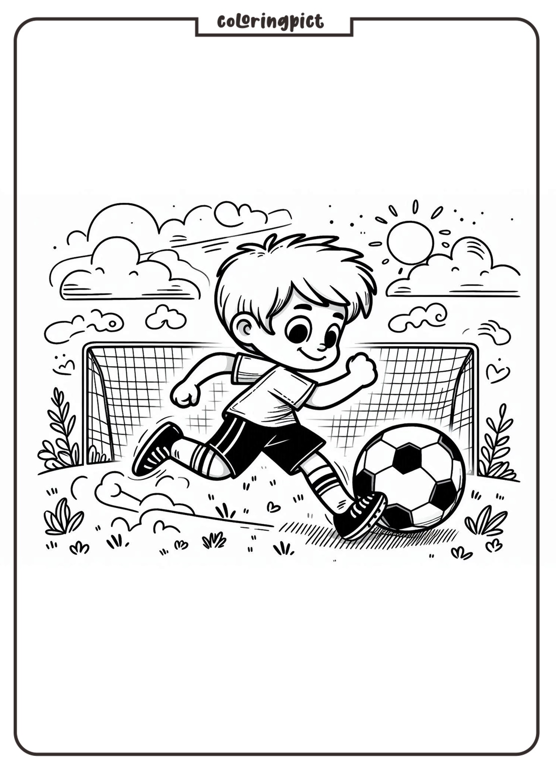 kids play soccer coloring for kid