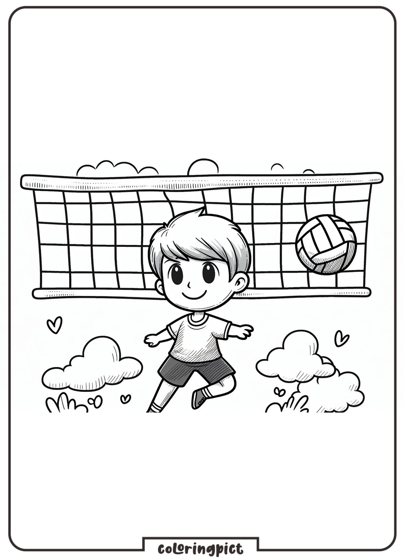 kids play volley ballcoloring page