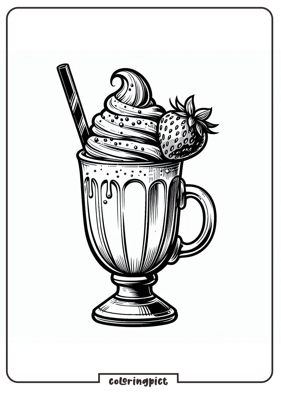 milkshake drink with strawberry coloring page for kids