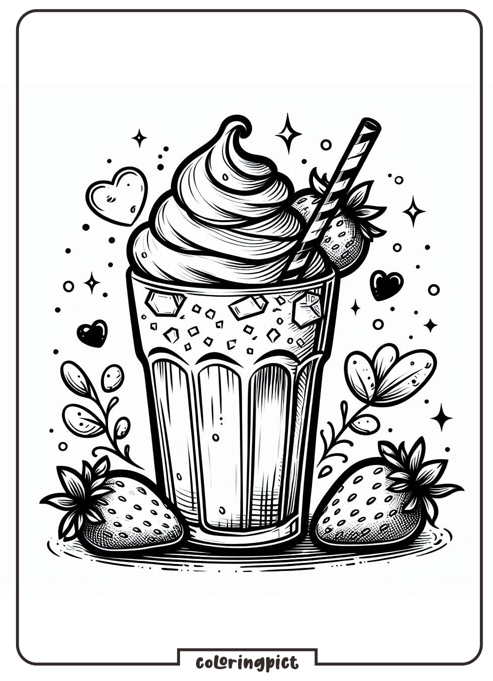 milkshake drink with strawberry coloring page