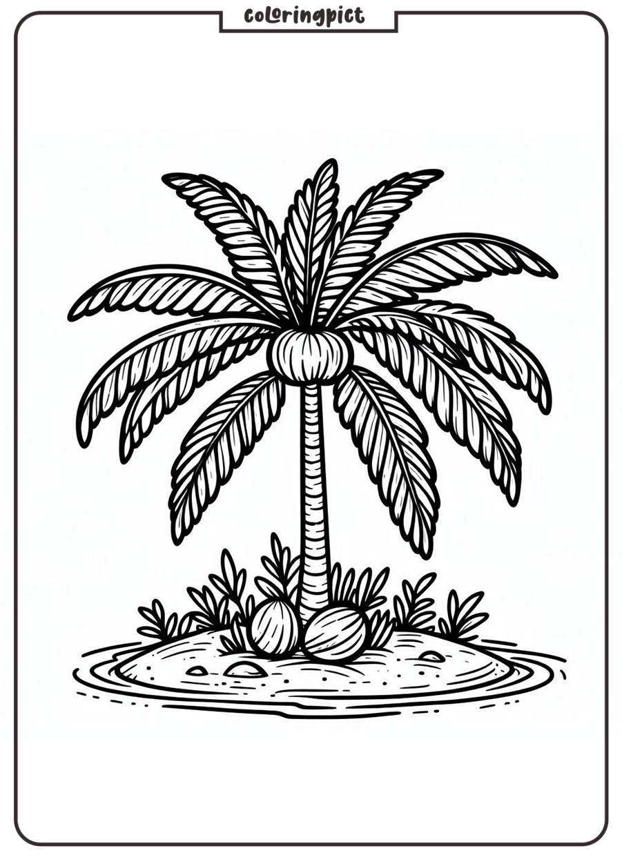 Coconut Tree Coloring Pages for Kids