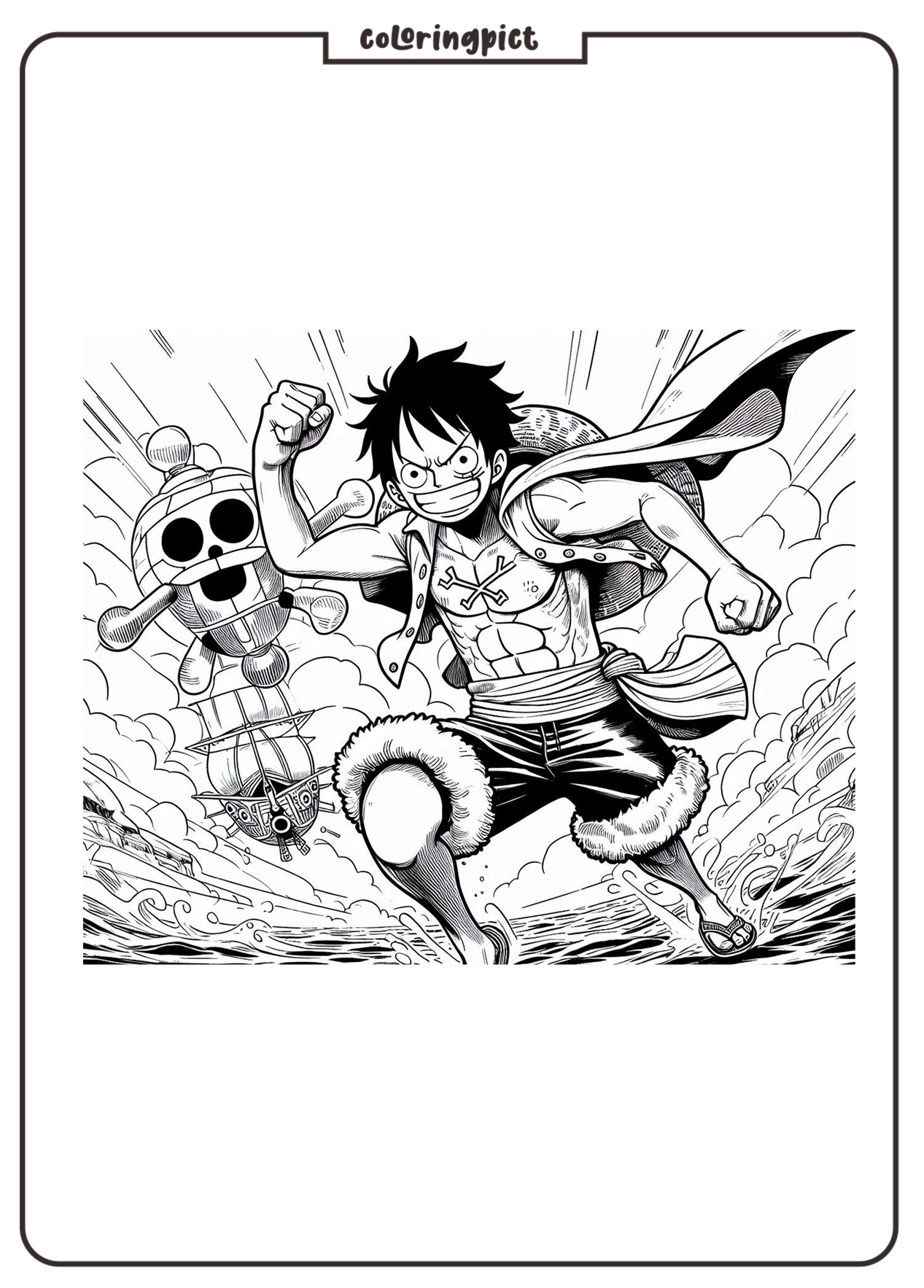 Coloring Page One Piece Luffy in Action