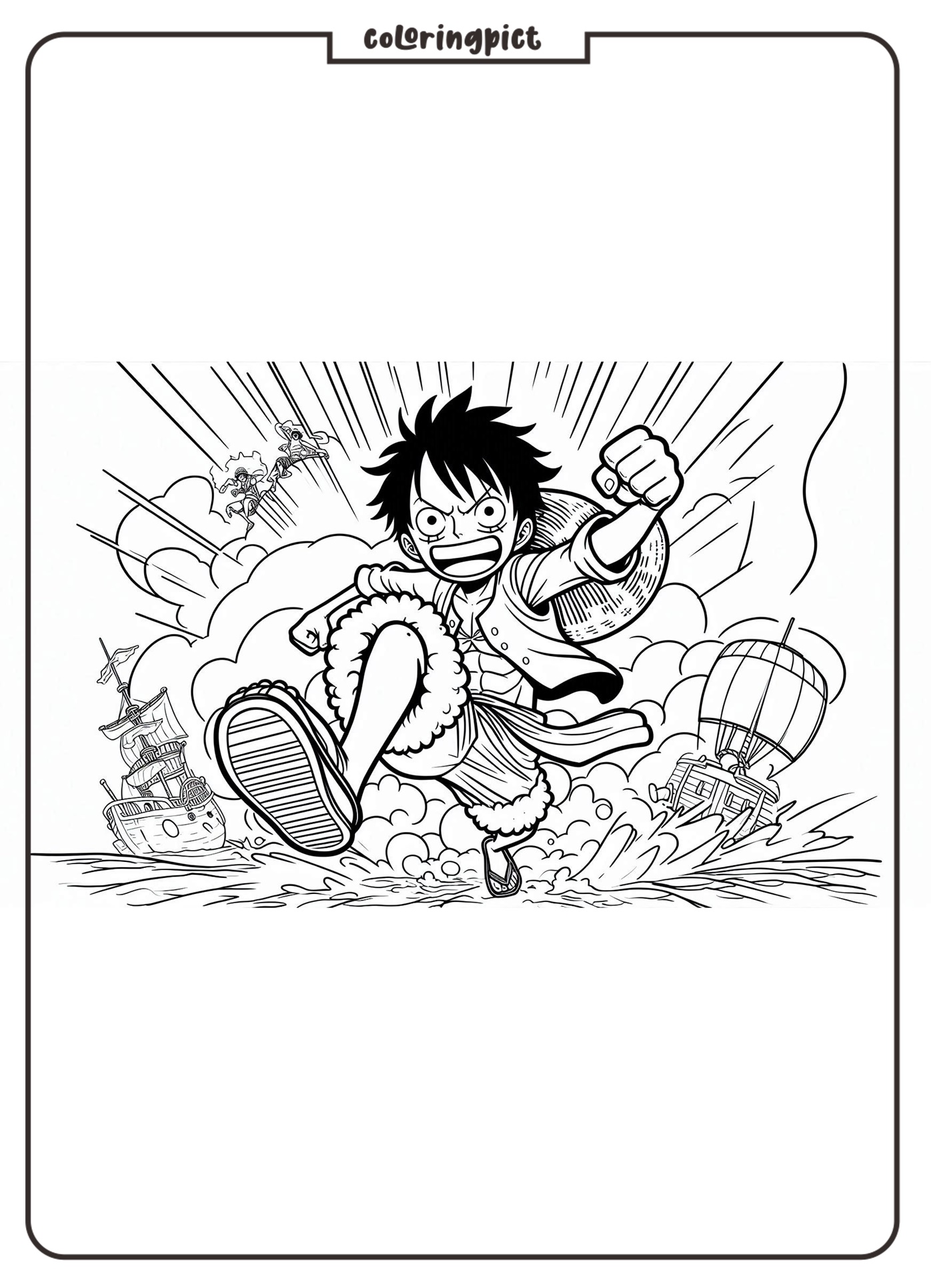 Coloring Pages One Piece Luffy in Action