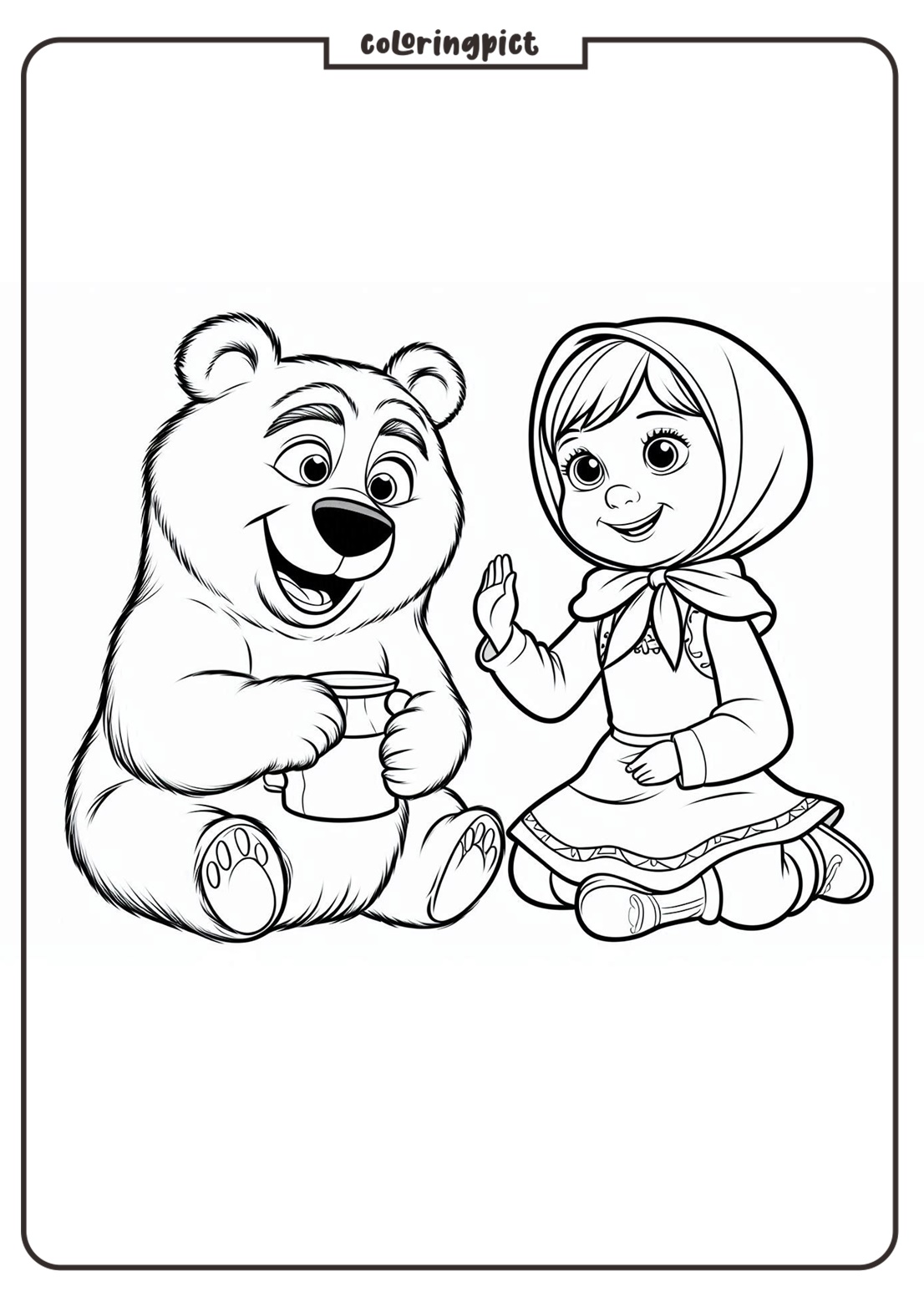 Cute Masha and Bear Coloring Page