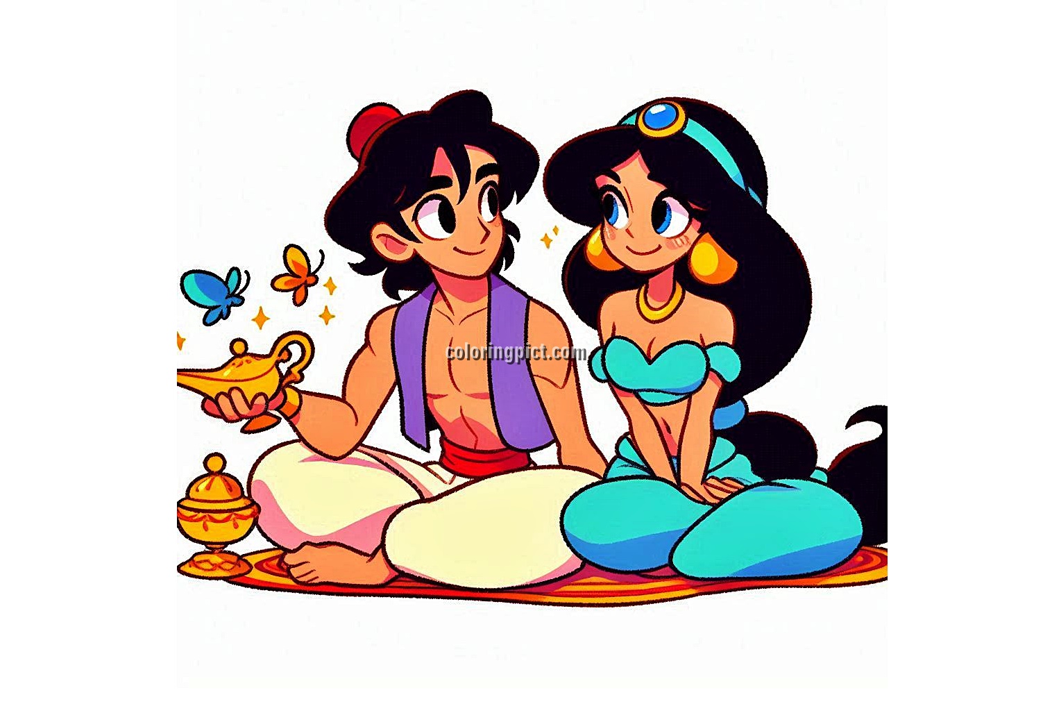 Image is Aladdin and Princess Jasmine Coloring