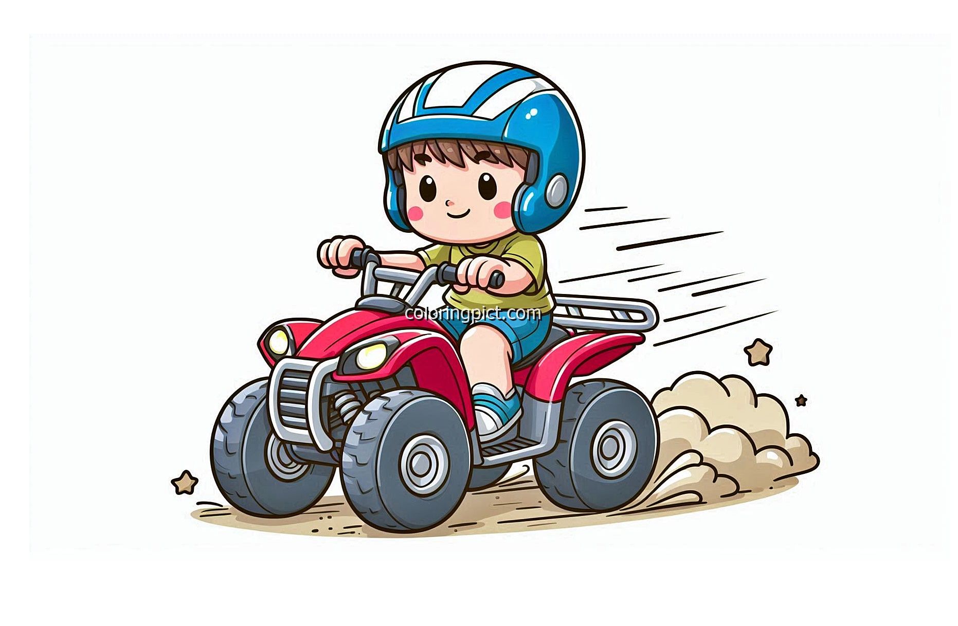 Image is Little Boy Riding ATV Coloring