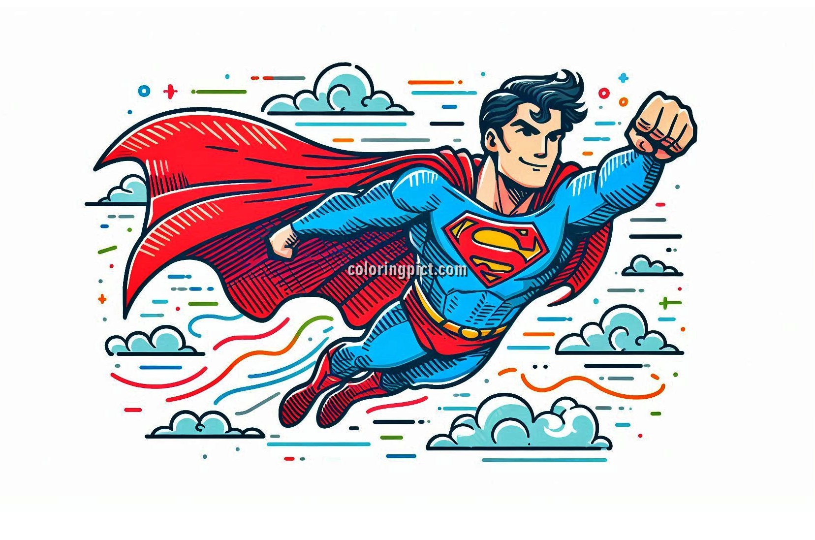 Welcome to our Superman is Flying Coloring Pages 3 Image is Superman in Action Coloring
