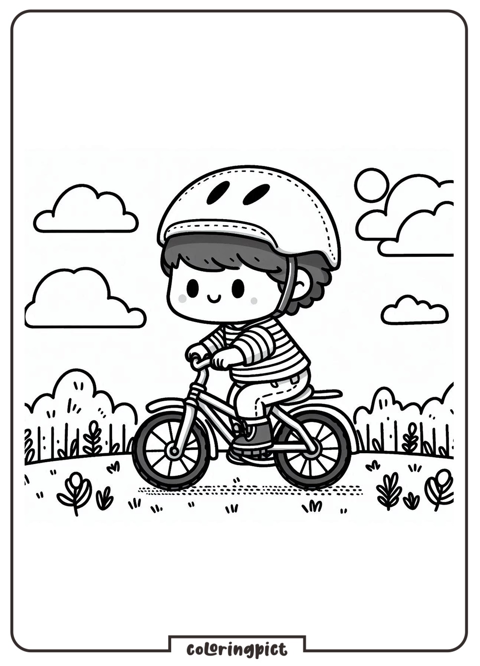 Little Boy Riding Bicycle Coloring Pages 1 Little Boy Riding Bicycle Coloring Page for Kids