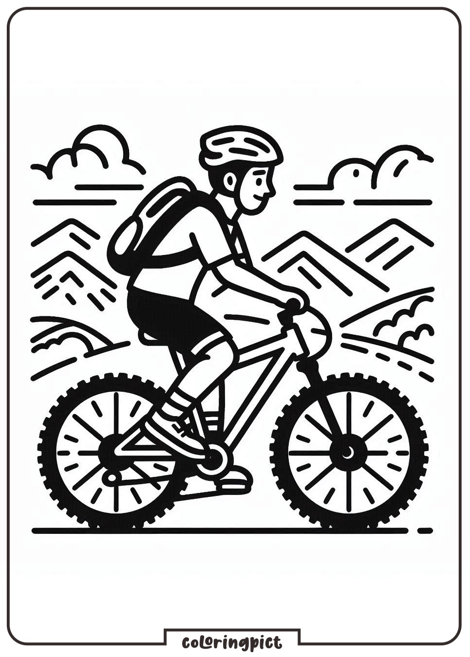 Man Riding Mountain Bicycle Coloring Page for Kids