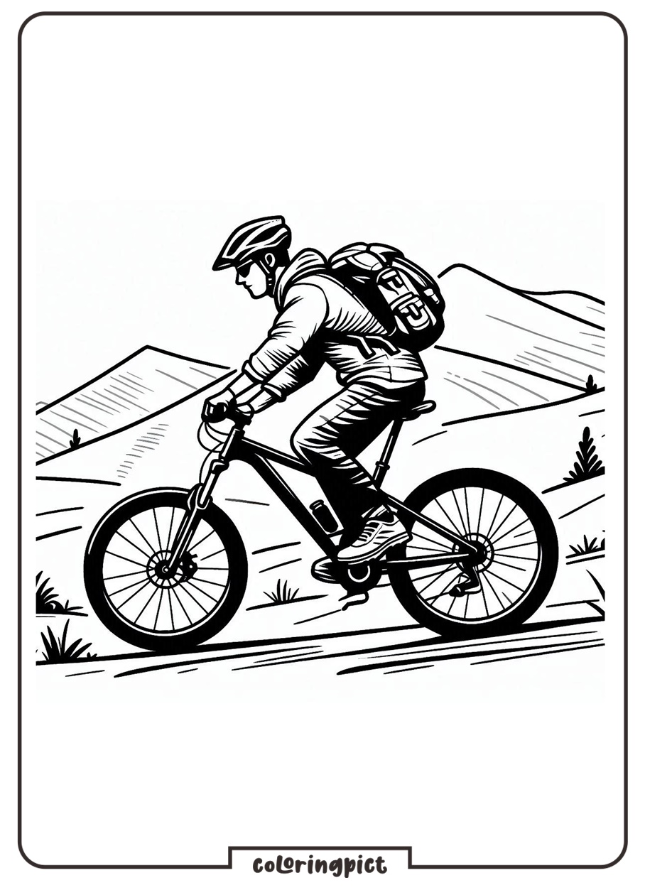 Man Riding Mountain Bicycle Coloring Pages for Kids