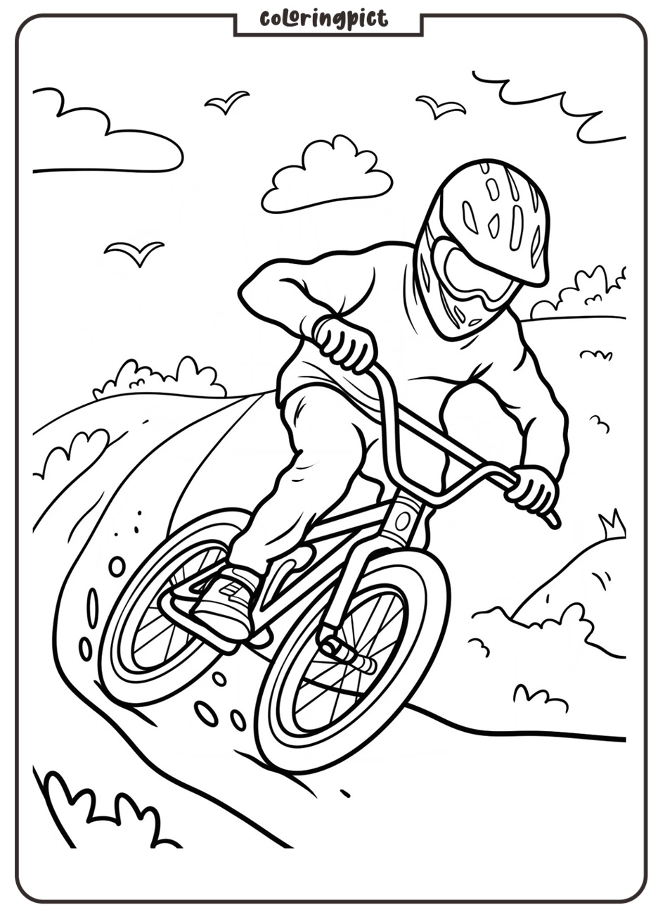 Professional Cyclist Riding Through Mud Coloring Pages