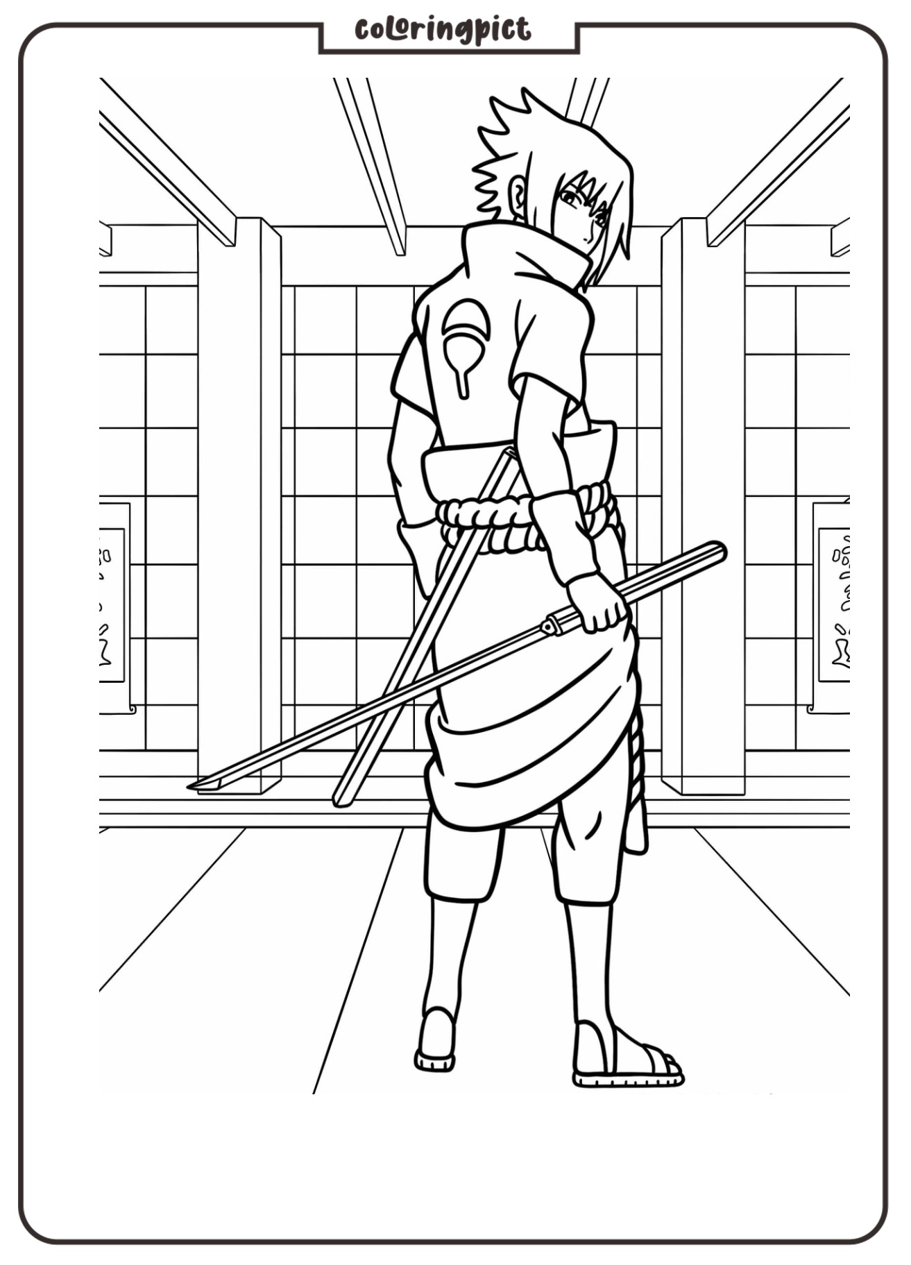 Step into the Ninja World with Sasuke Uchiha Coloring Pages 3 Sasuke Uchiha Looking Back Coloring Pages
