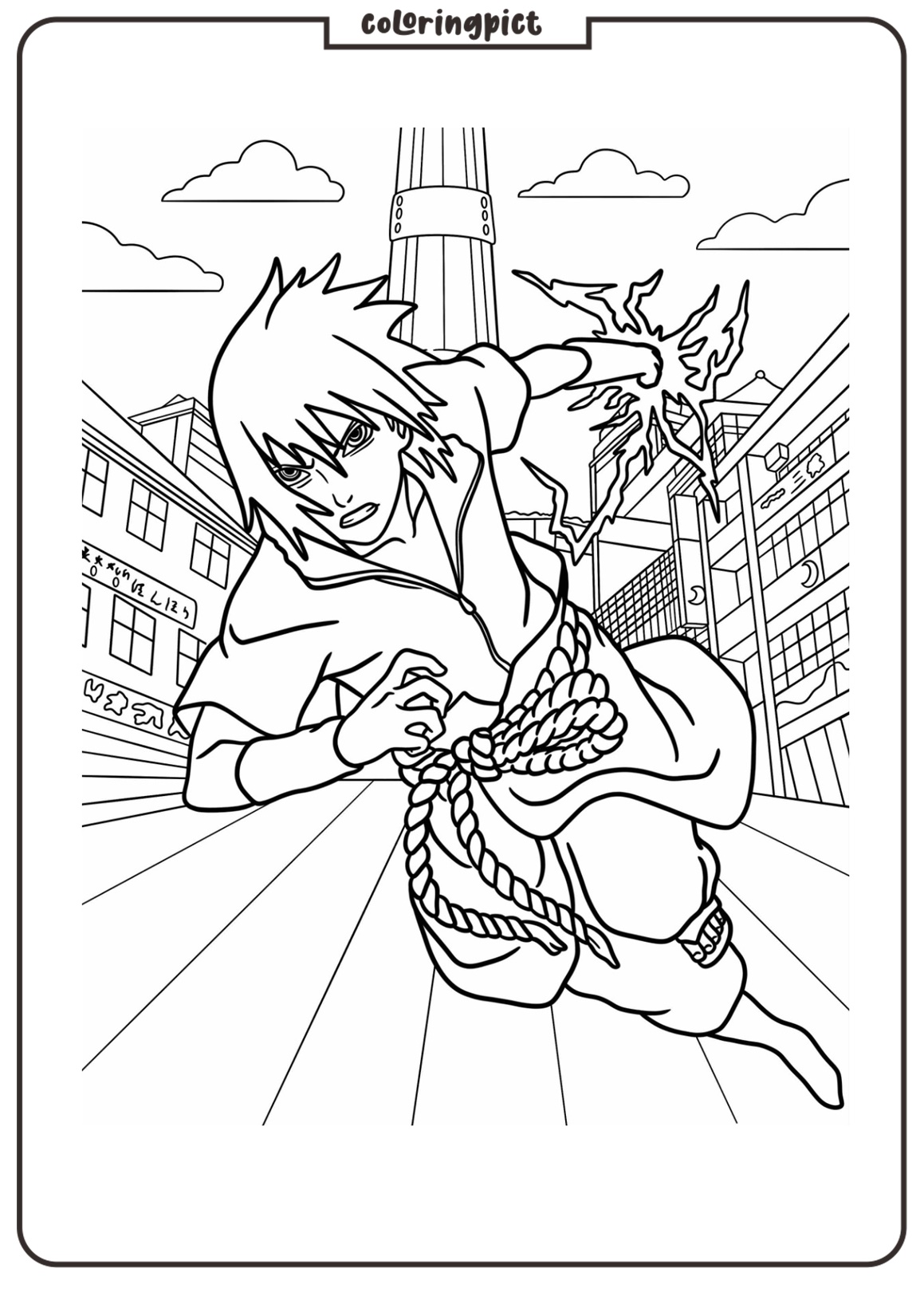 Step into the Ninja World with Sasuke Uchiha Coloring Pages 4 Sasuke Uchiha Using Chidori In Battle Coloring Pages