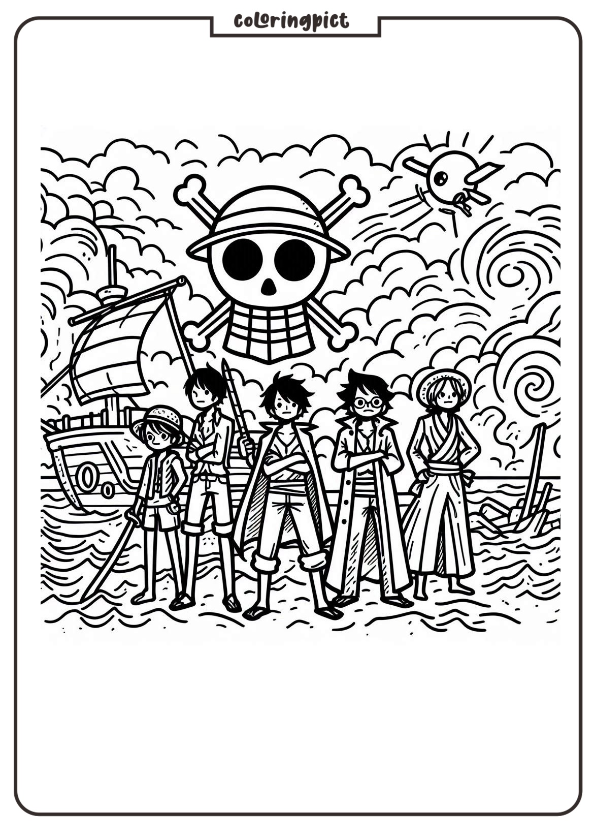 coloring page one piece cartoon movie