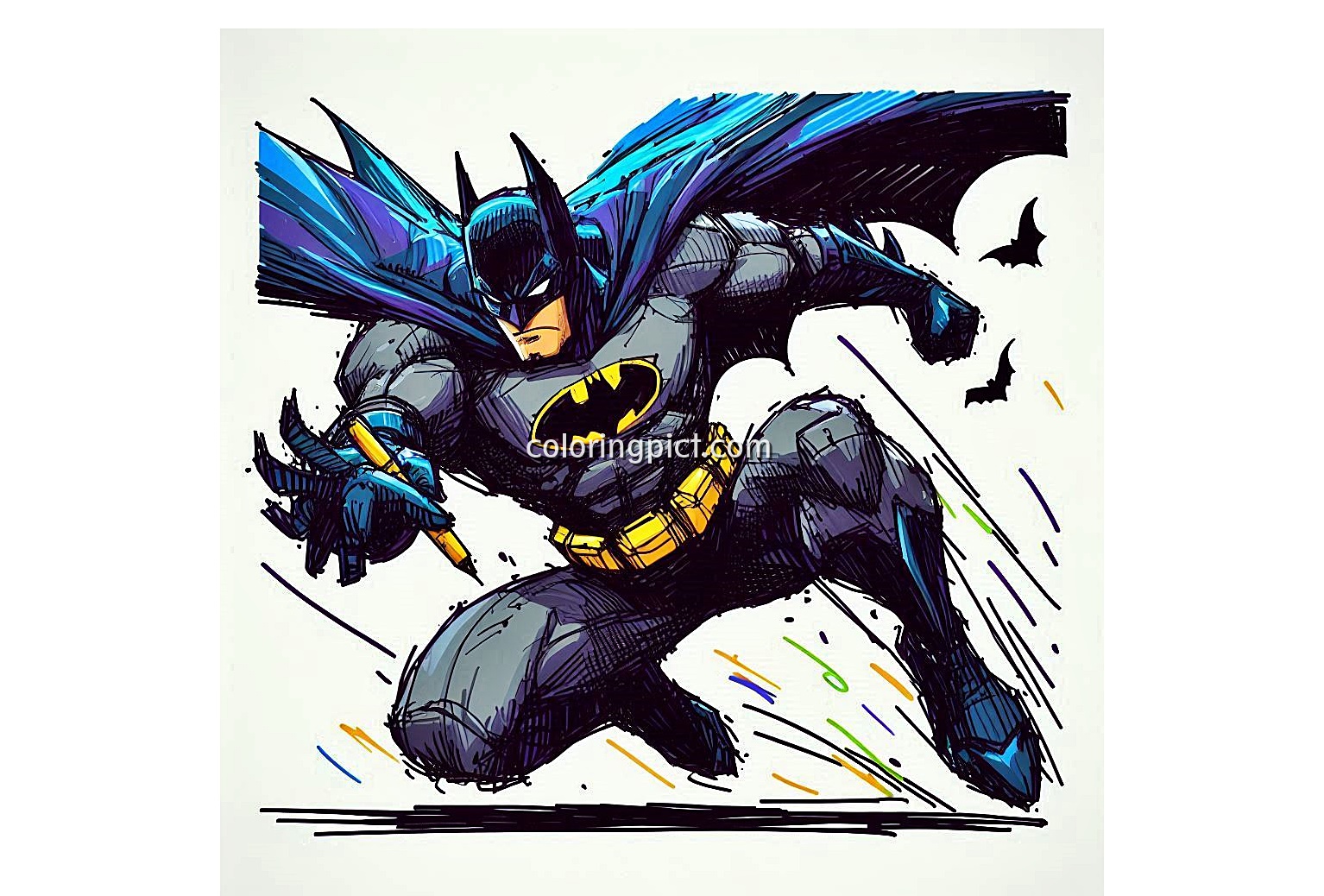 Batman in Action Coloring Pages for Kids 4 image is Batman in Action