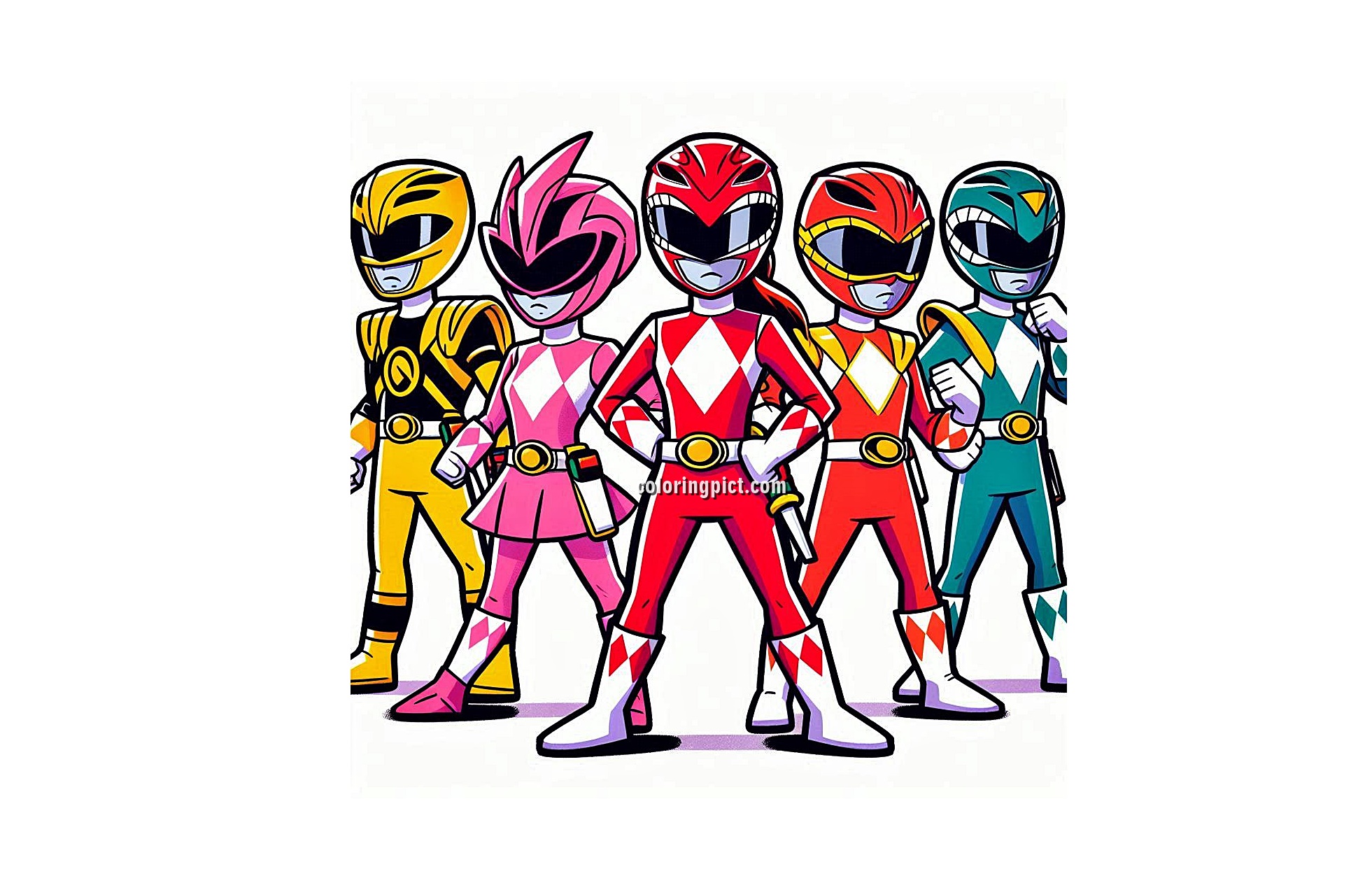 The Mighty Rangers in Colorful Costumes, Power Ranger Coloring Pages 4 image is power ranger coloring