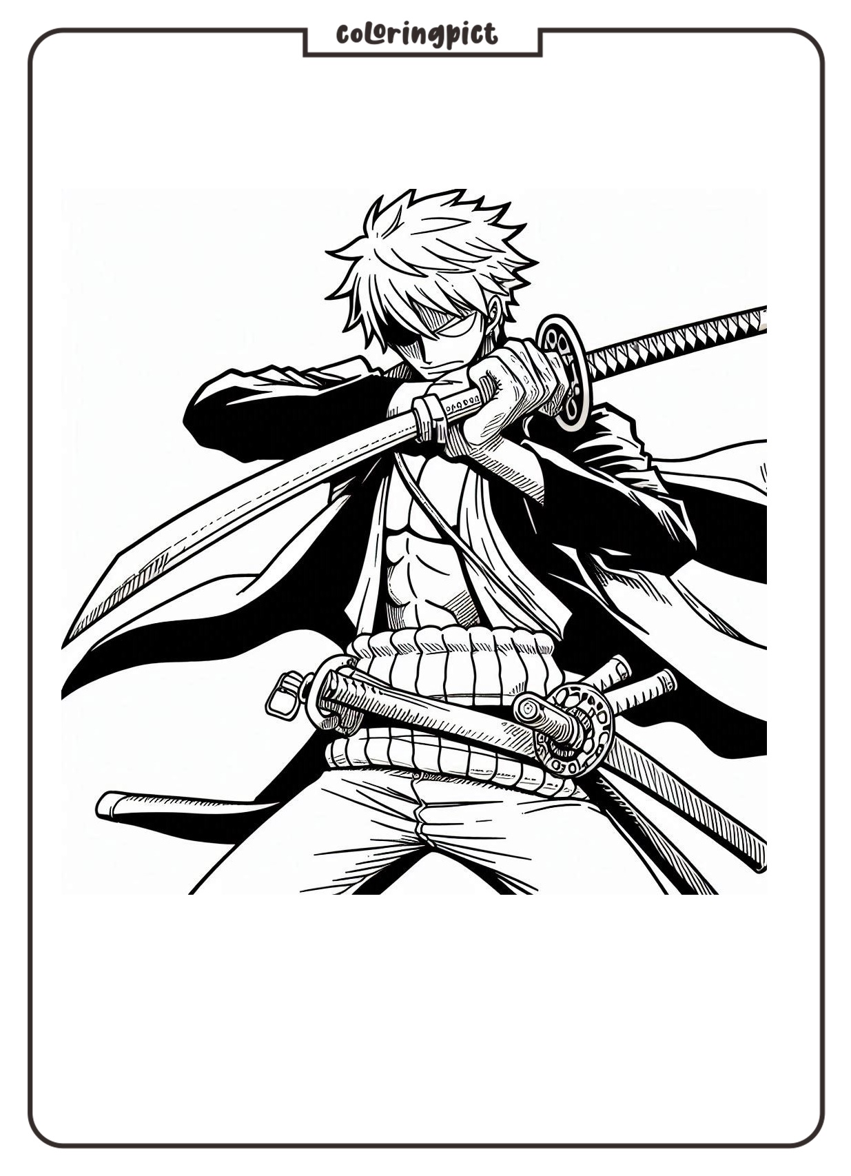 The Brave Swordsman Roronoa Zoro Coloring Pages 2 roronoa zoro one piece cartoon movie coloring pages