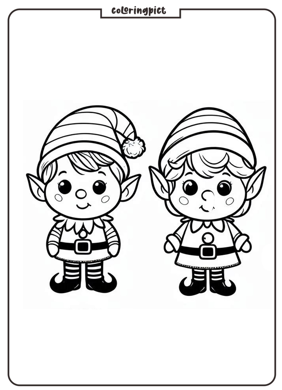 Christmas Elves Coloring Online Page for Kids coloringpict.com