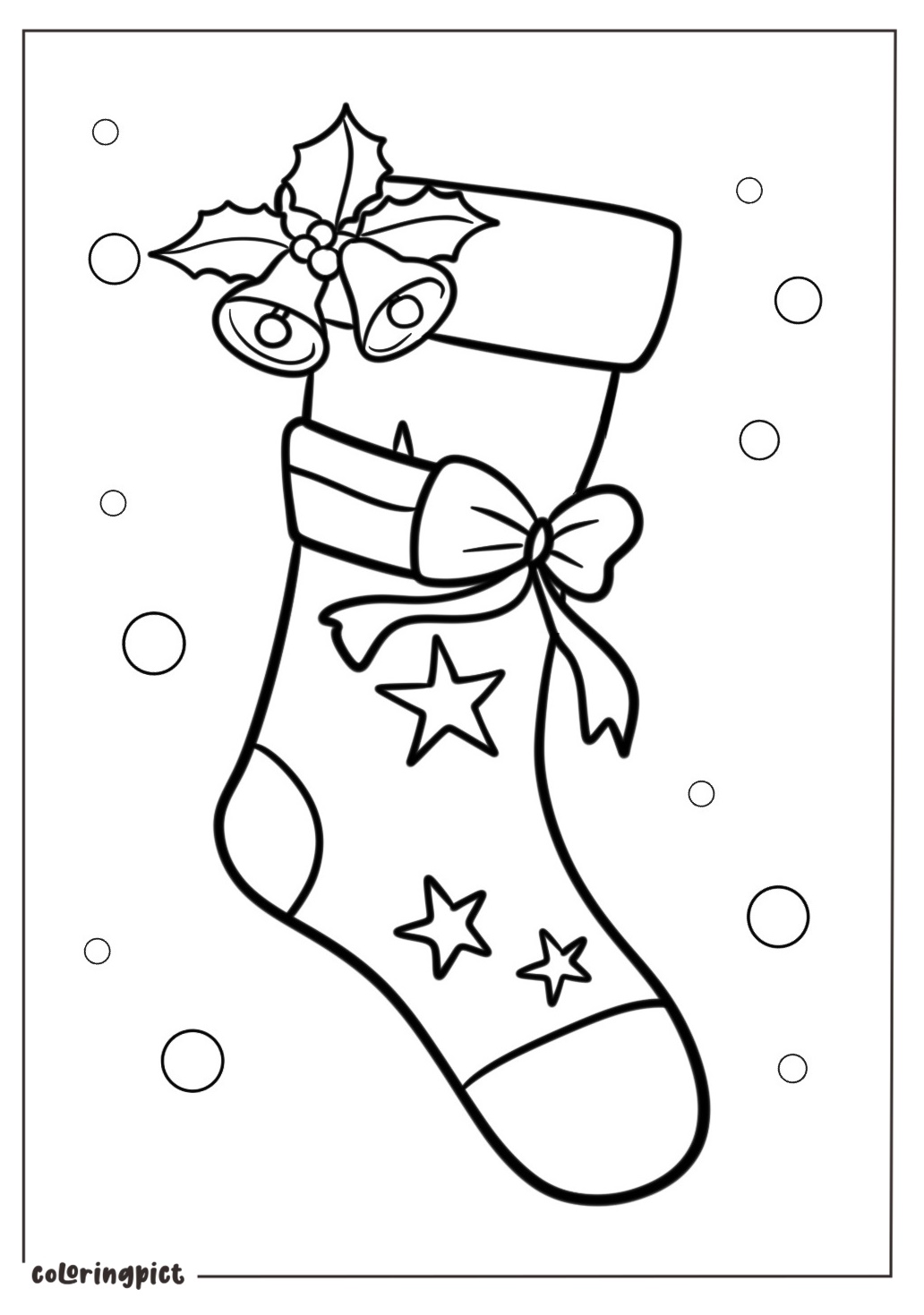 Christmas Stocking with Bells and Ribbons Coloring Online coloringpict.com