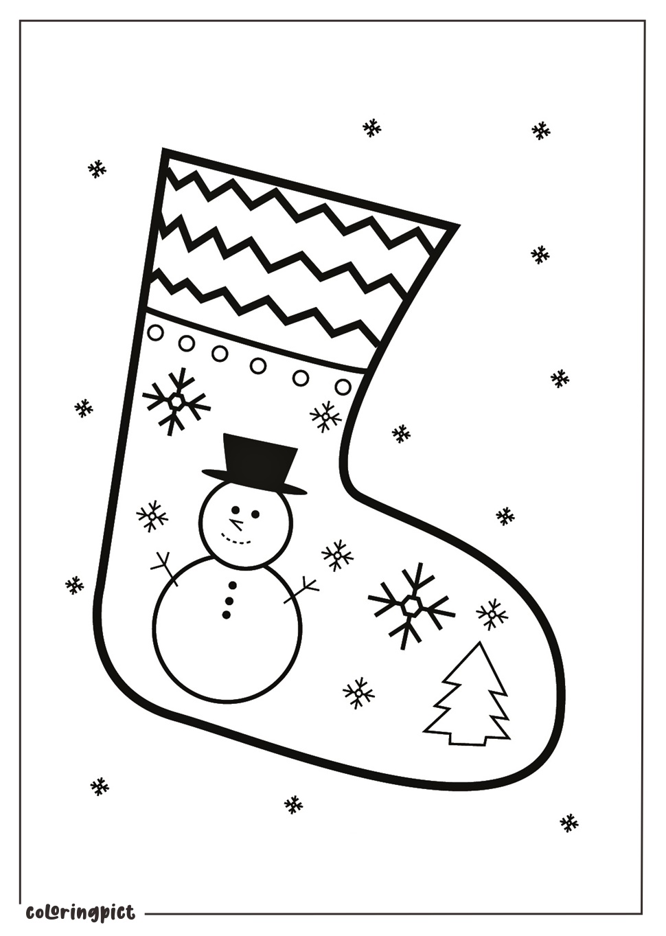 Christmas Stocking with a Snowman Coloring Page coloringpict.com