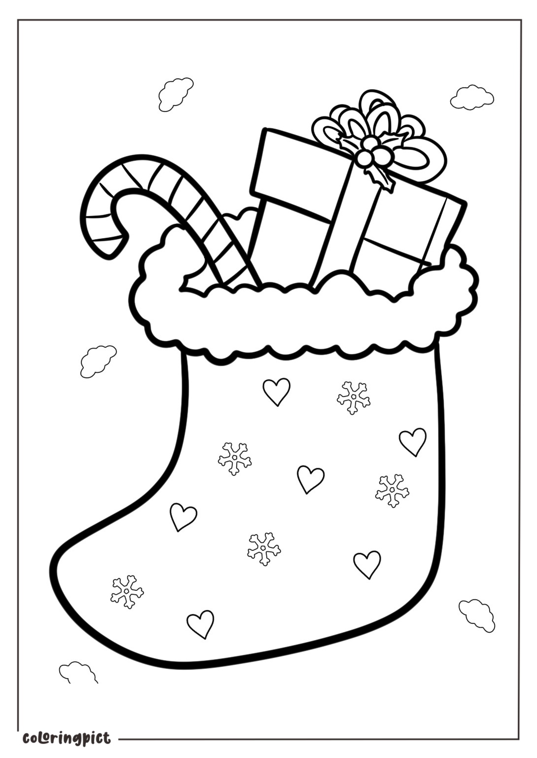 Coloring Pages Christmas Stocking with Candy and Gifts coloringpict.com