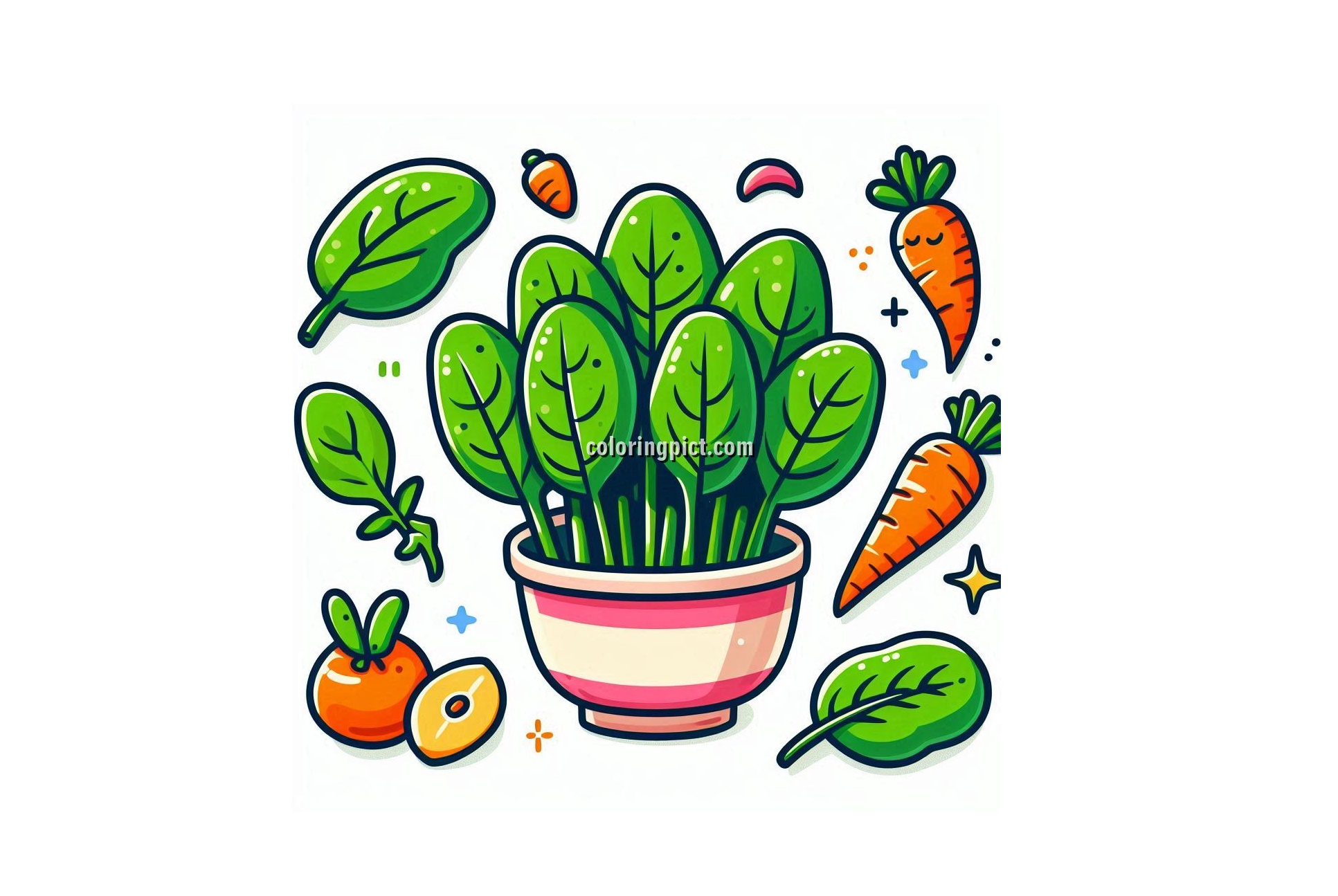 Image is Spinach Colorin Pages