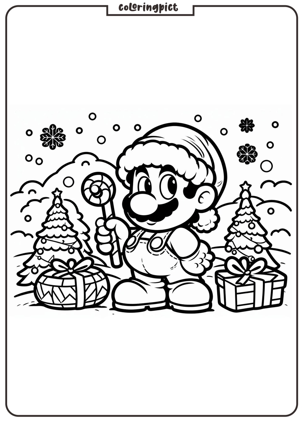 Mario Christmas Coloring Page for Kids