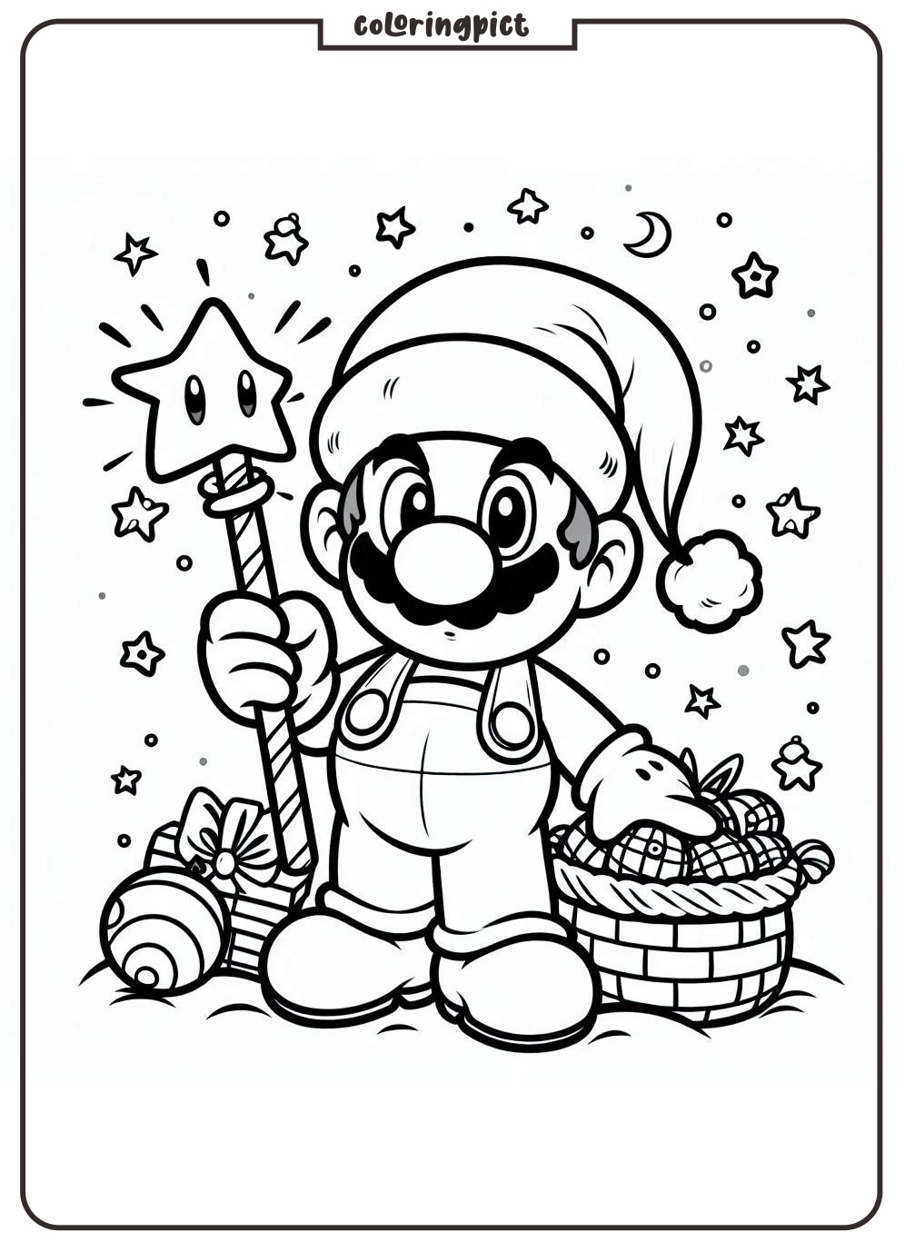 Mario Christmas Coloring Pages for Kids