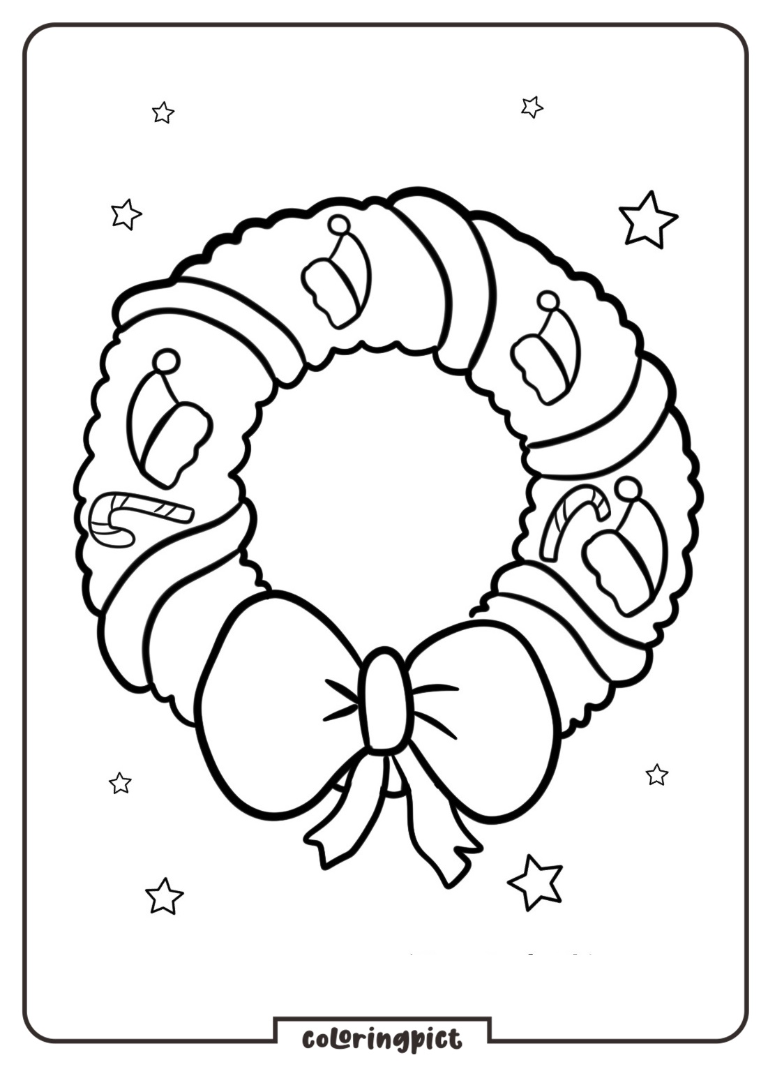 Welcome to the Christmas Wreath Coloring Pages for Kids! 4 coloringpict.com christmas wreath decorated coloring pages
