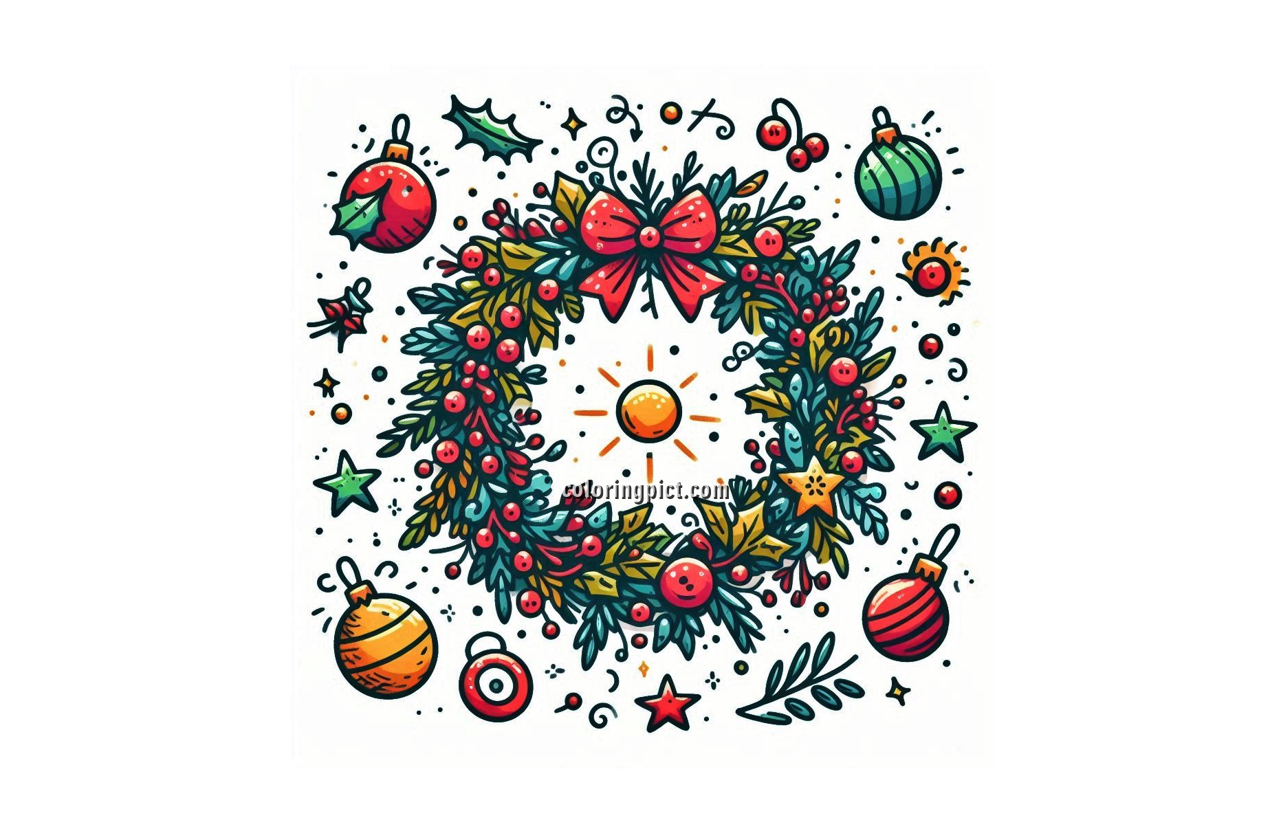 Welcome to the Christmas Wreath Coloring Pages for Kids! 5 image is christmas wreath decorated coloring