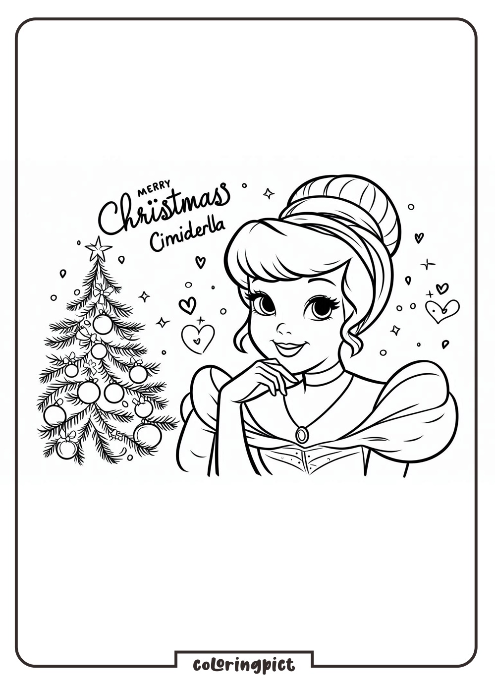 Cinderella wishes you a Merry Christmas coloring page coloringpict.com