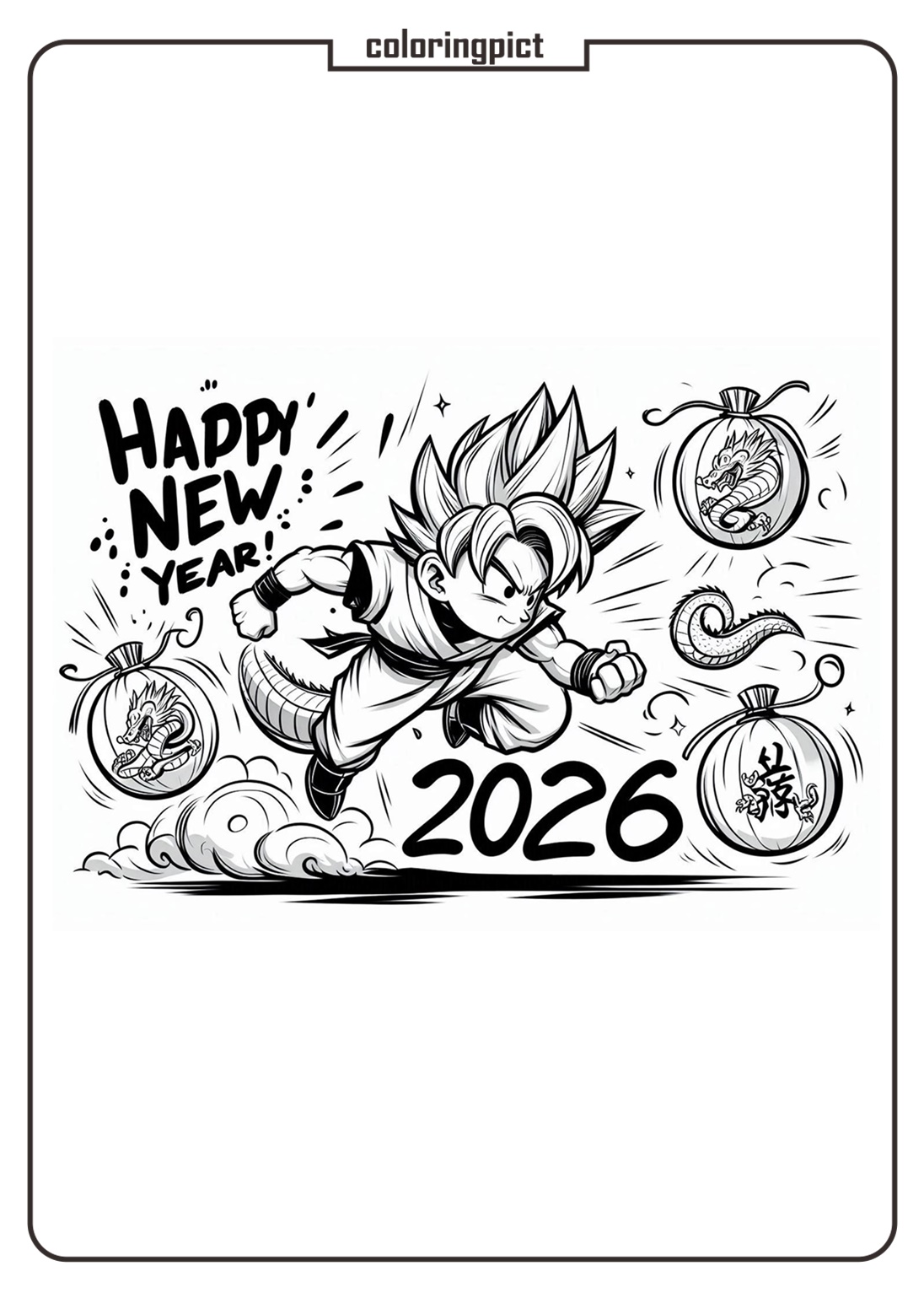 Dragon Ball Happy New Year 2026 Coloring Pages coloringpict.com