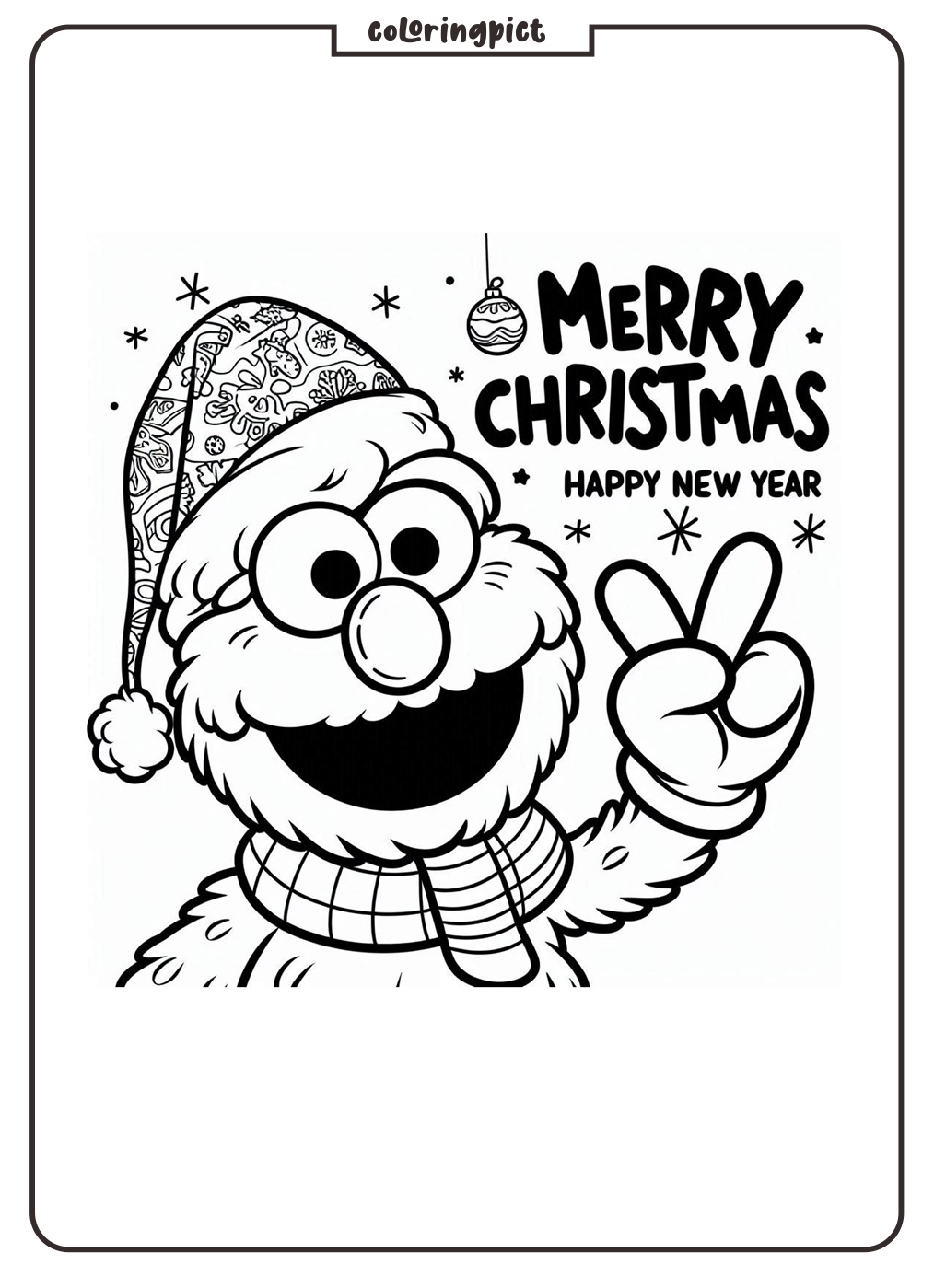 Elmo celebrates Christmas and Happy New Year Coloring Pages coloringpict.com
