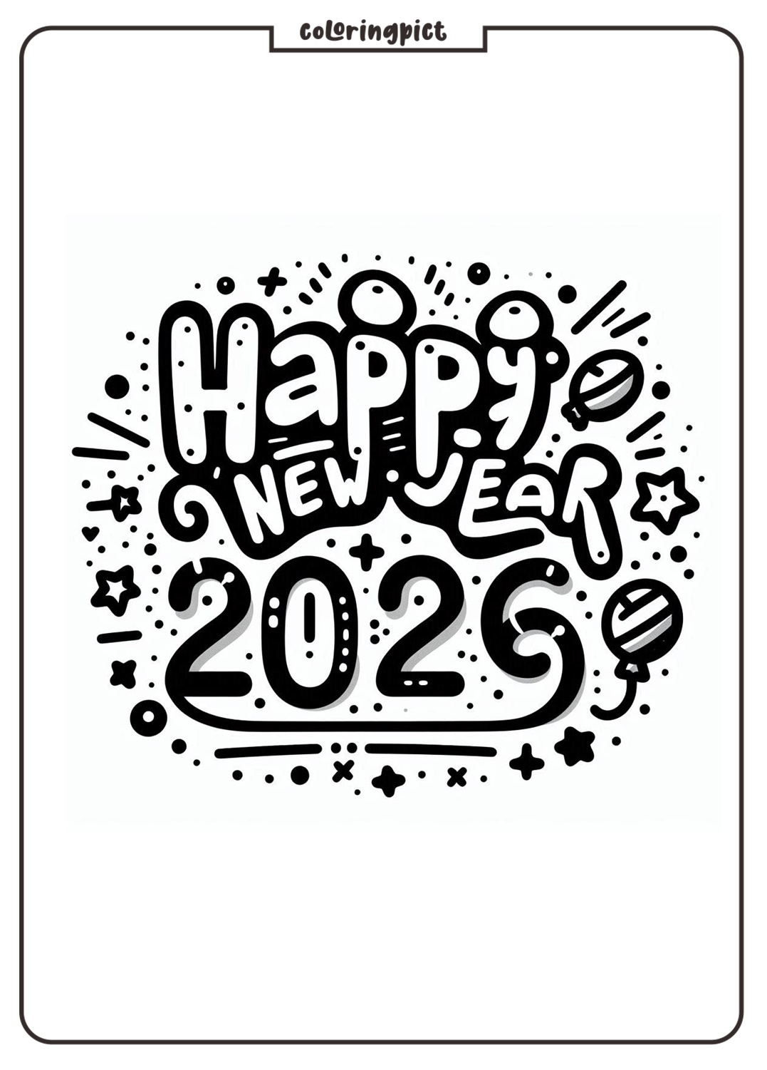 Happy New Year 2026 Coloring Pages coloringpict.com