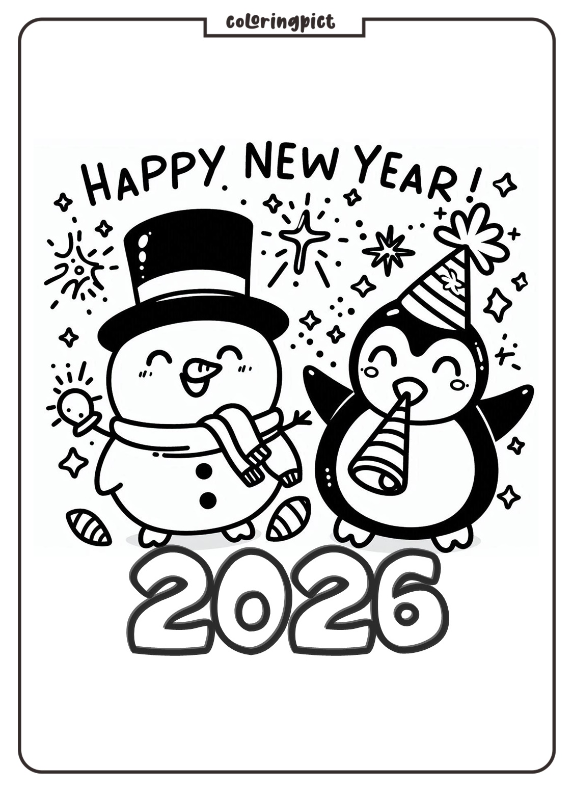 Happy New Year 2026 Coloring Pages for Kids coloringpict.com